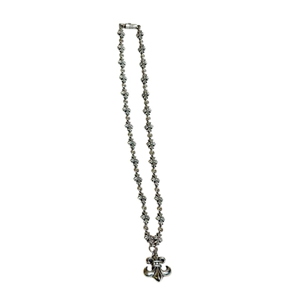 Chrome Hearts Fleur De Lis Pendent Tiny E Cross .925 Silver Necklace - Picture 4 of 8
